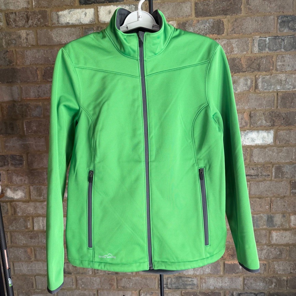 Eddie Bauer Women Weather Resist Soft Shell Jacket Green Full Zip Fleece EB539 L